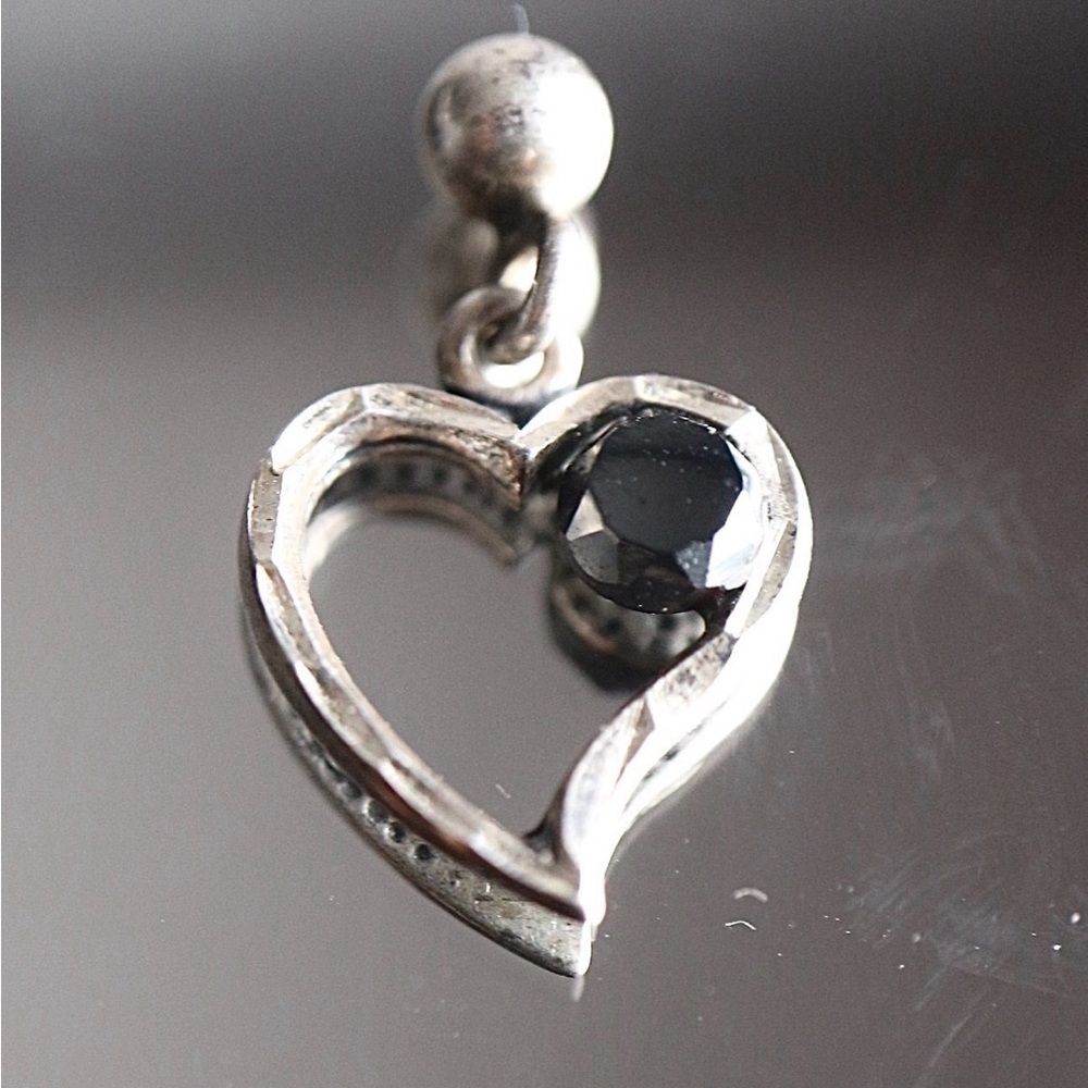 Silver Heart Pendant with Black Gemstone